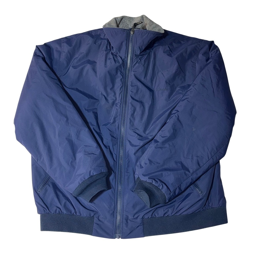 LL Bean Warm-Up Jacket Mens XL Navy Blue Fleece Lined Nylon Bomber Pocket 205107 - Picture 2 of 10